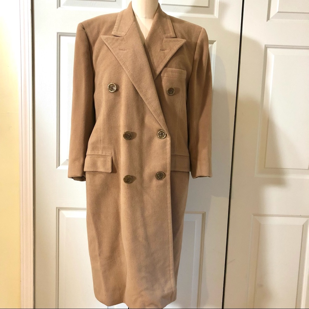Vintage Forstmann Lowe Donald Cashmere Unisex Double Breasted Coat Tan Size L